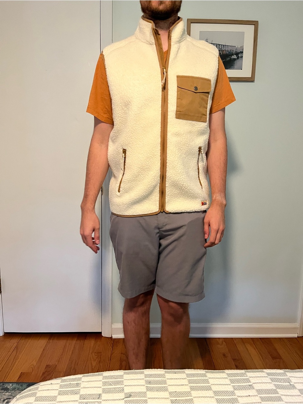Fjallraven Cream Sherpa Vest with Tan Trim